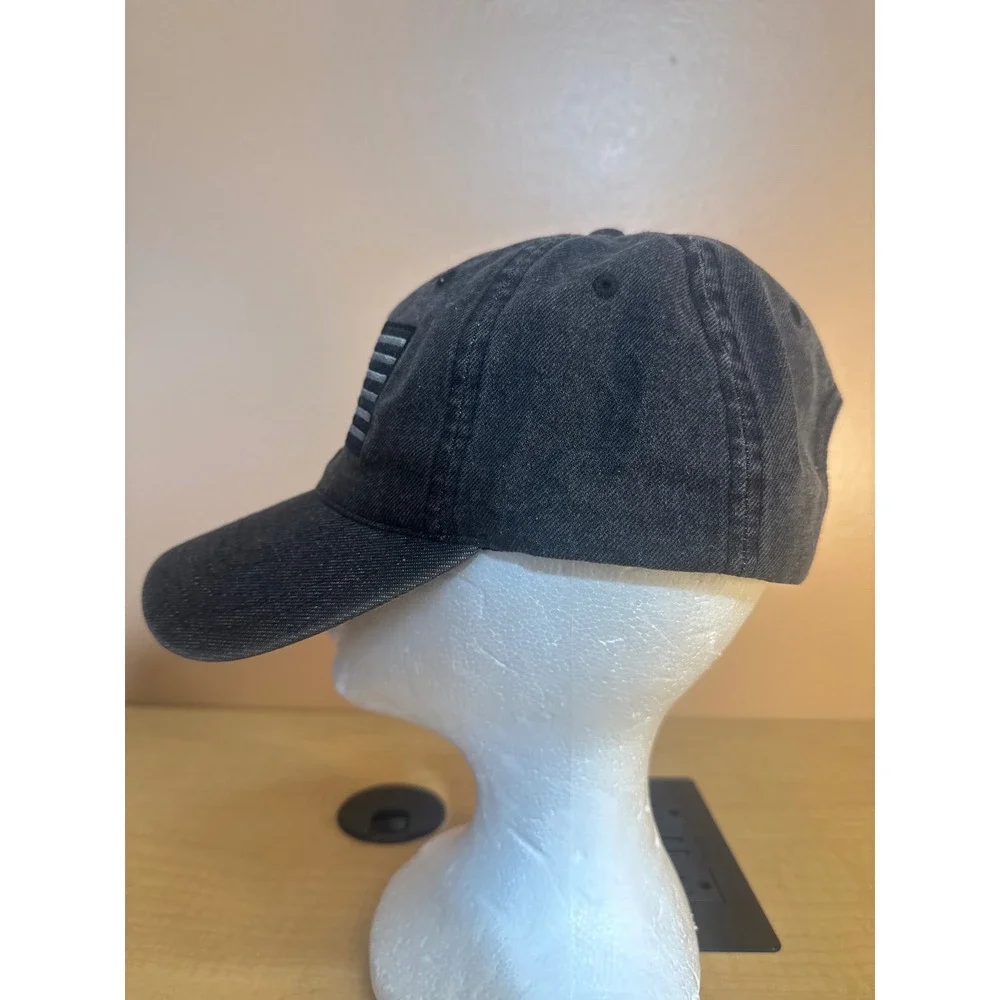 Washed Black Denim American Flag Patch Snapback Baseball Cap Hat Mens Womens